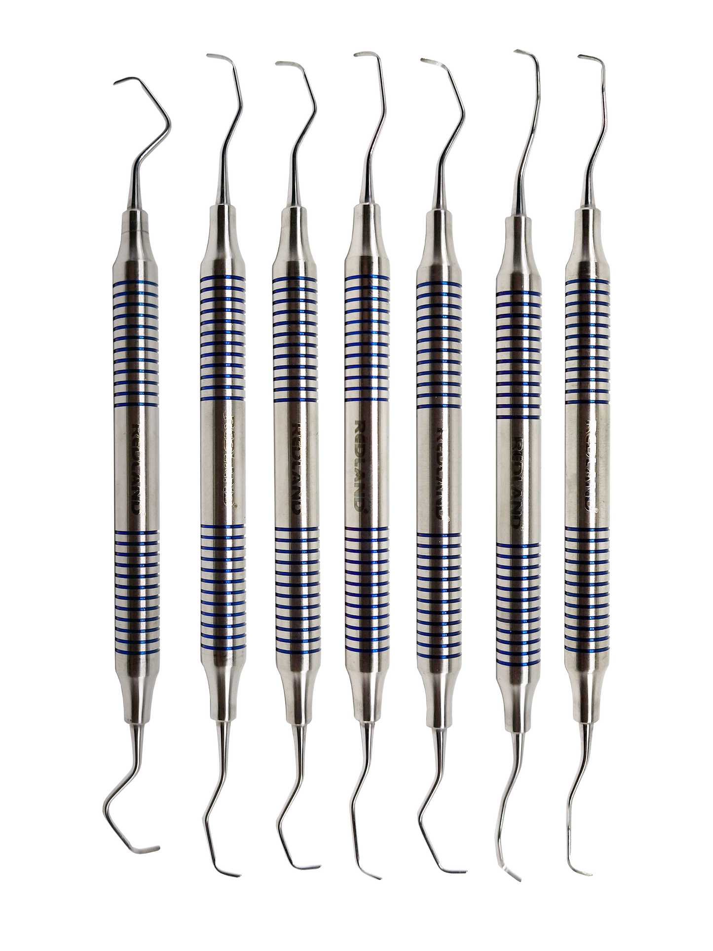 REDLAND DENTAL HYGIENIST SCALER CURETTES AUTOCLAVABLE CASSETTE (7 PC) BLUE AND GOLD LINE