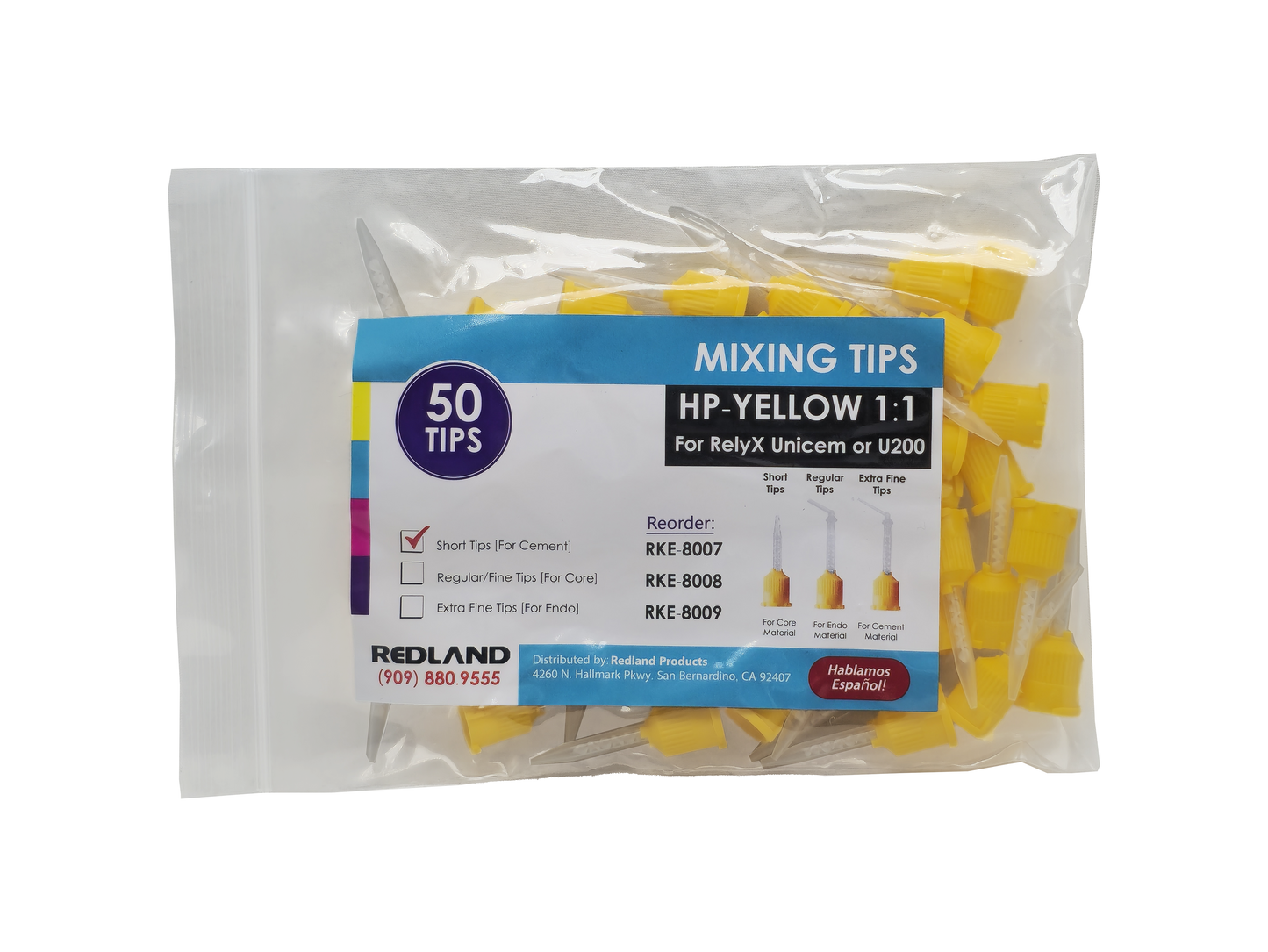 REDLAND Dental Yellow Short Mixing Tips for RelyX cement 1:1 50/pk 3M Type