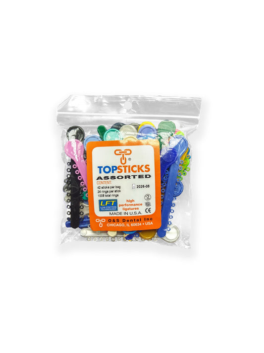 O & S Dental Topsticks High Performance Ortho Elastic Ligature Ties All Colors