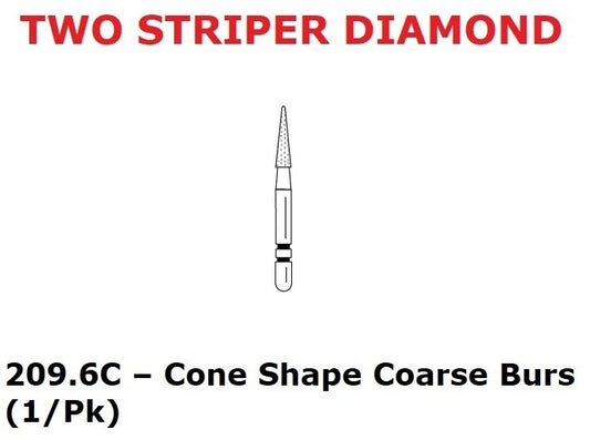 Premier Dental TWO STRIPER Diamond 209.6C – Cone Shape Coarse grit Burs (1/Pk)