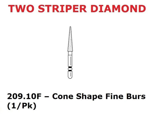 Premier Dental TWO STRIPER Diamond 209.10F – Cone Shape Fine grit Burs (1/Pk)