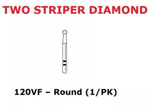 Premier Dental TWO STRIPER Diamond 120 VF Round Very Fine Burs 1/pk