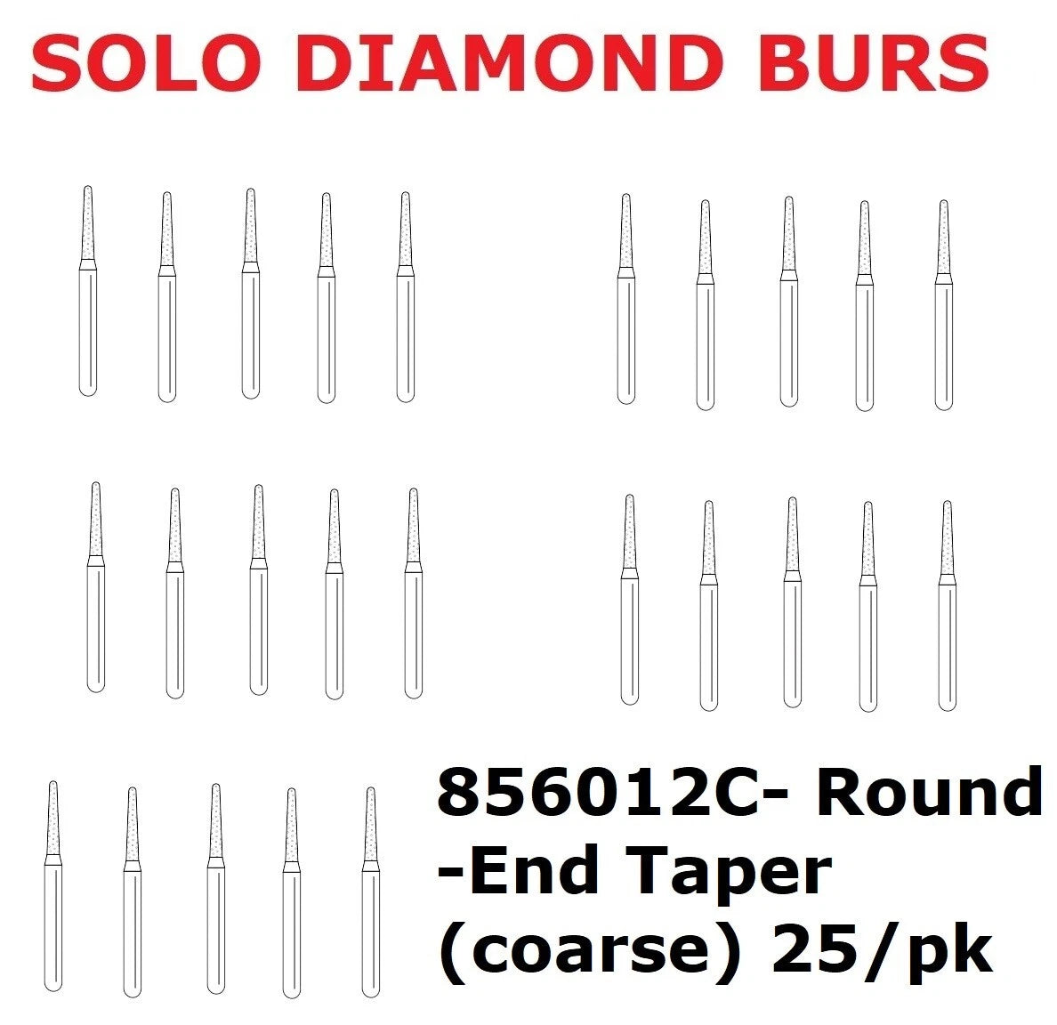 Premier Dental SOLO Premium Diamond Burs Round-End Taper 856012C 25pcs