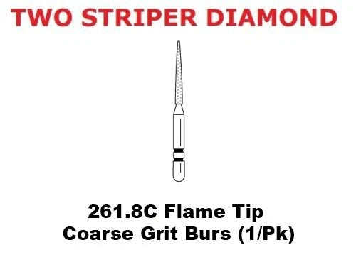 Premier Dental TWO STRIPER Diamond 261.8C Flame Tip Coarse Grit Burs (1/Pk)