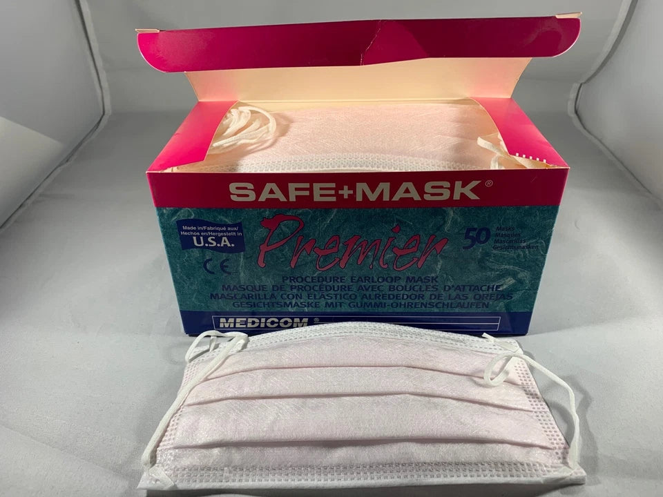 MEDICOM SAFE+MASK 50 PCS 3PLY PREMIER FACE MASK ASTM LEVEL 1 PFE &BFE 95% PINK