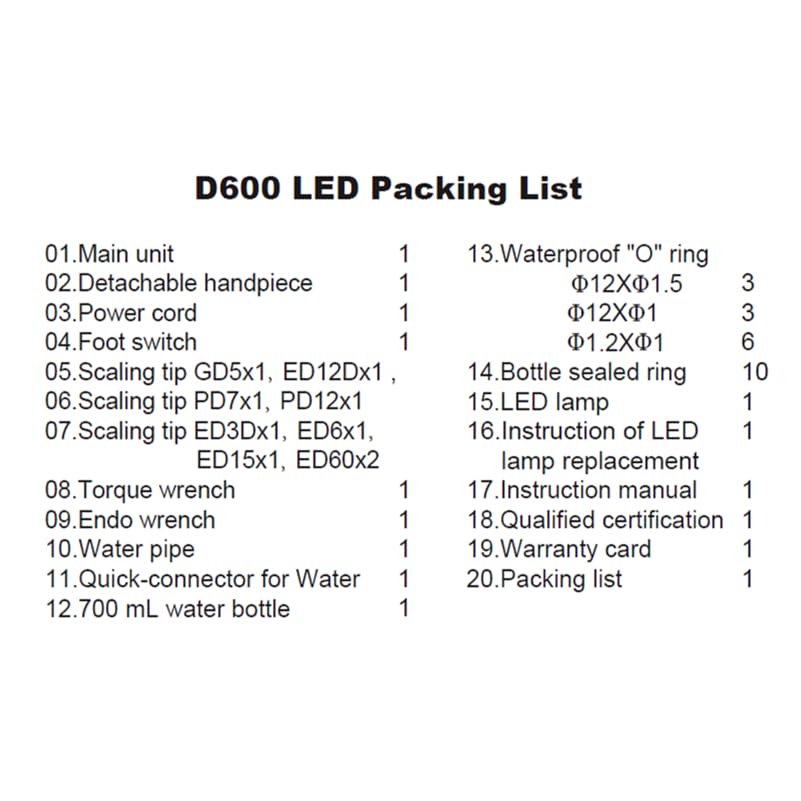 DTE D600 LED Dental Ultrasonic Scaler with Auto Water Supply