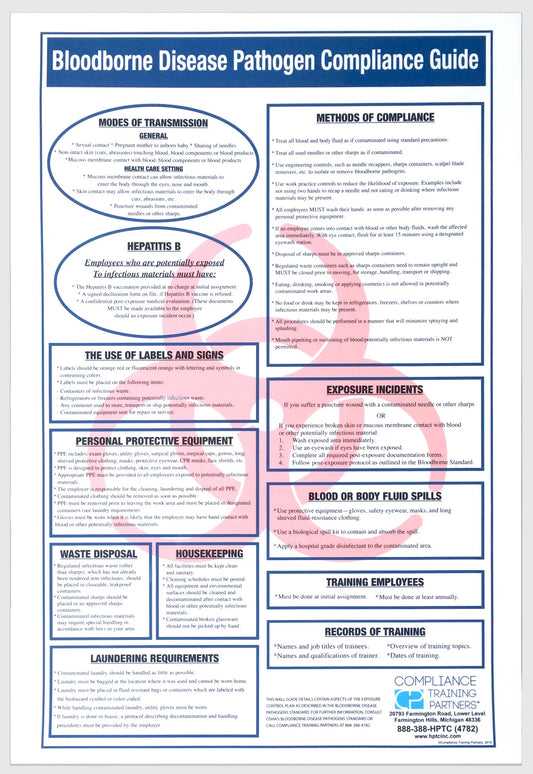 Compliance Training Partners Bloodborne Compliance Wall Chart (x3)