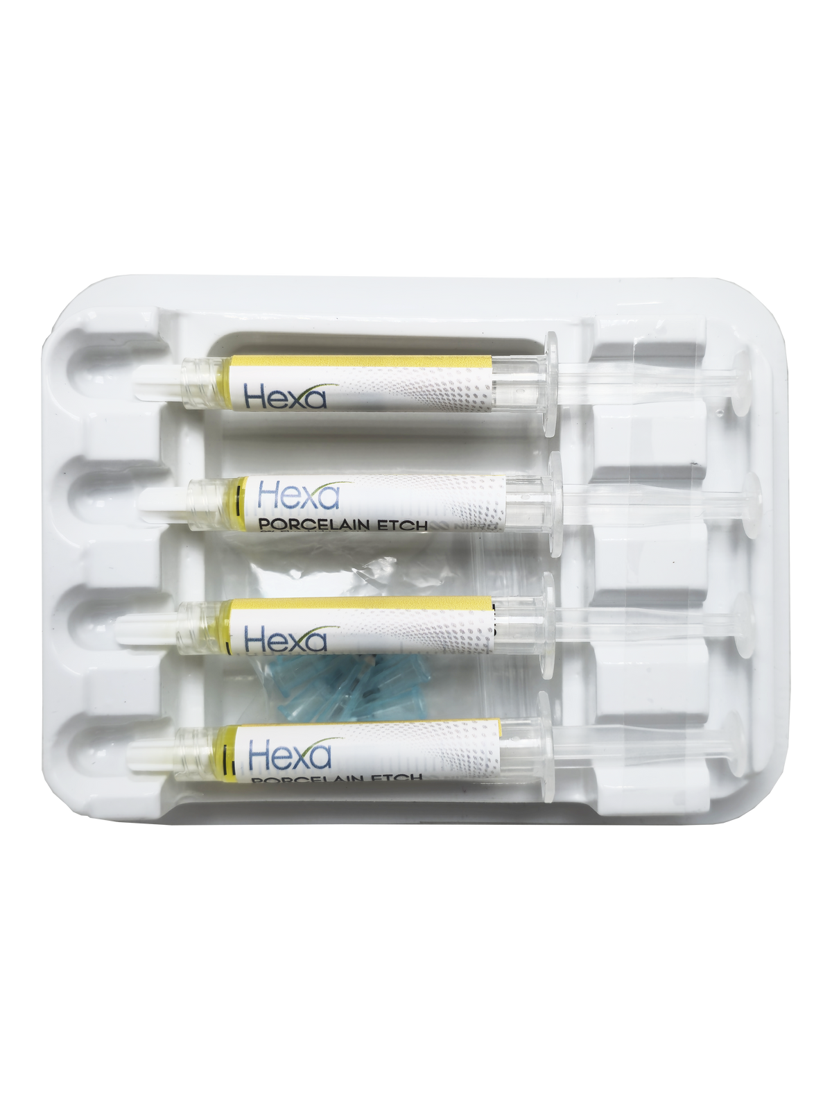 Hexa Porcelain Etchant Gel - 9% Hydrofluoric Acid - 4 x 1.5 mL Syringes + 8 Pre-Bent Tips