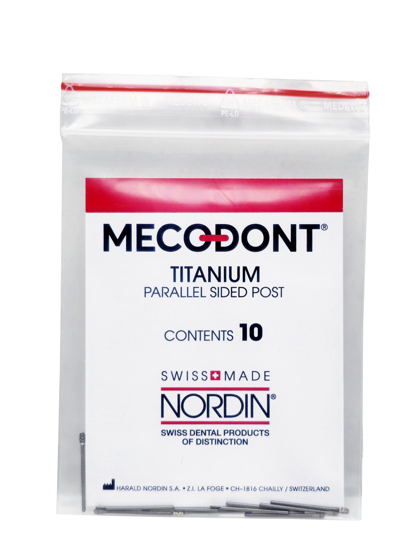 MECODONT Dental Titanium Parallel Sided Post 10/Pk Refill by NORDIN-SWISS