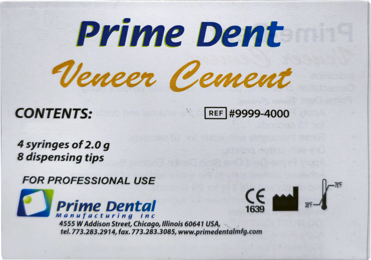Prime Dental Dental Veneer cement 2.0gm syringes + tips