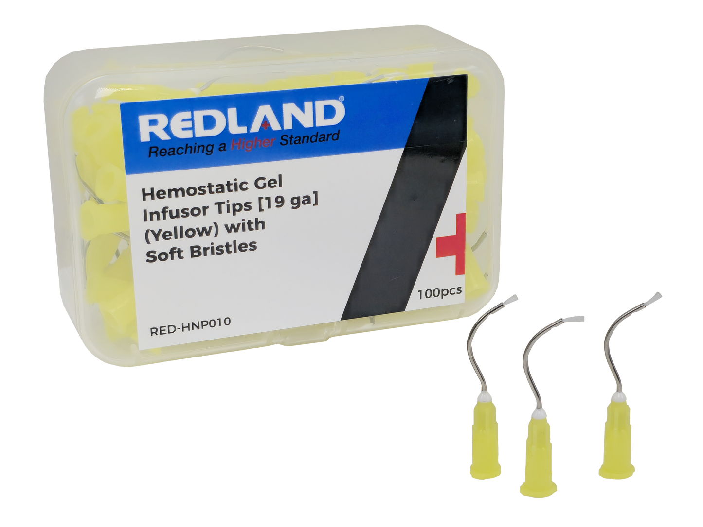 REDLAND Hemostatic Gel Infusor Tips [19ga] Yellow with Soft Bristles (100/Pk)