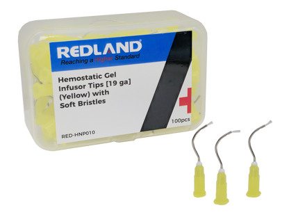 REDLAND Hemostatic Gel Infusor Tips [19ga] Yellow with Soft Bristles (100/Pk)