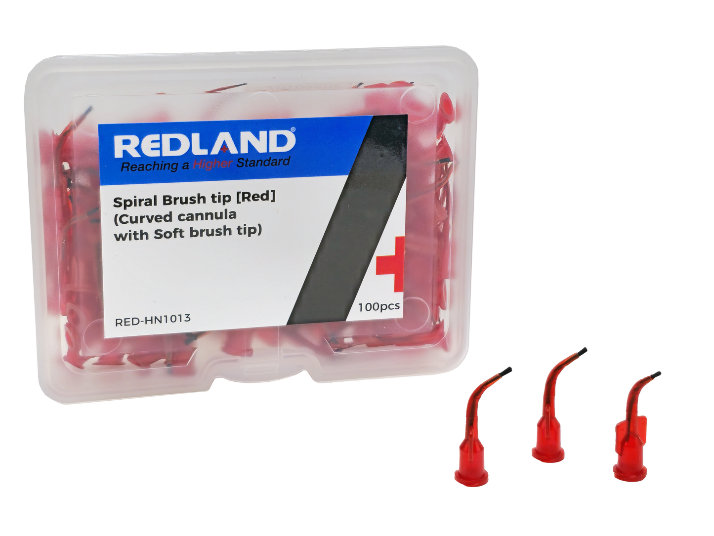 REDLAND Spiralbrush Tip [RED] (Curved Cannula with Soft Brush Tip) 100/Pk