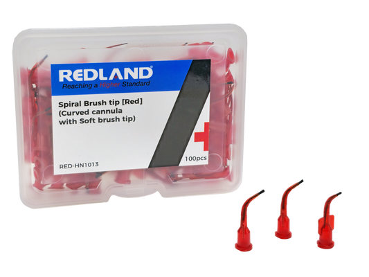 REDLAND Spiralbrush Tip [RED] (Curved Cannula with Soft Brush Tip) 100/Pk