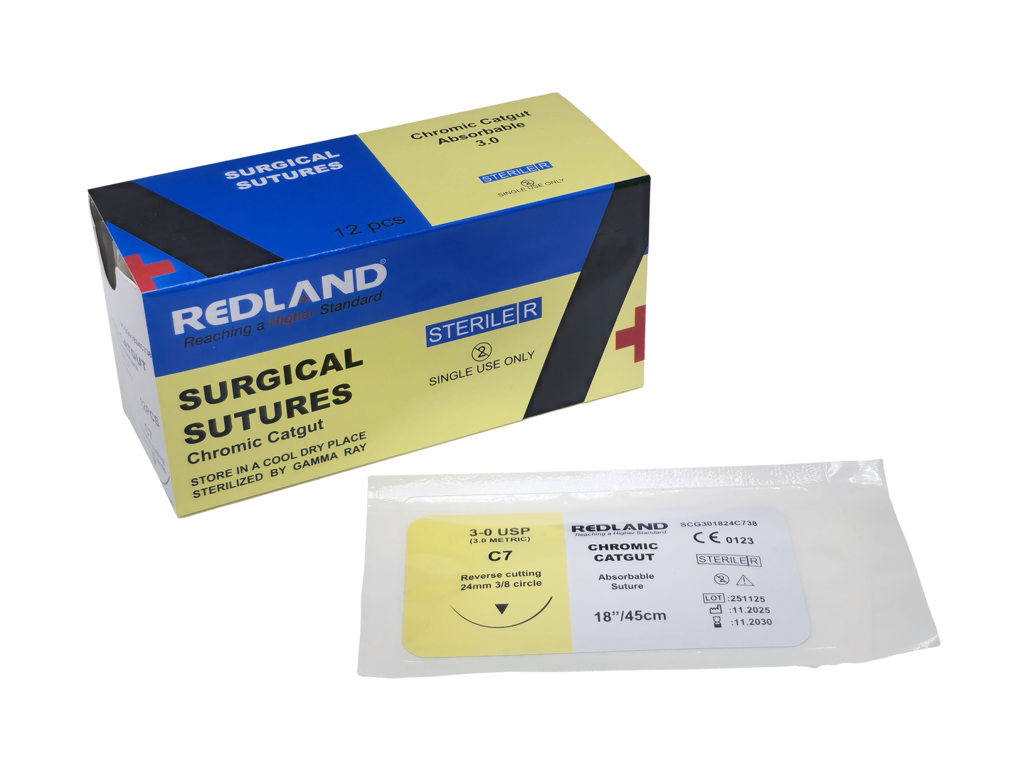 REDLAND Chromic Gut Suture 2-0 C7 24mm Needle 27" (Box of 12)