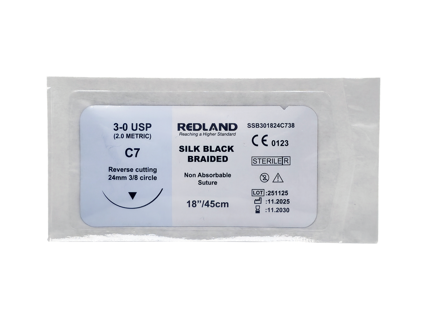 REDLAND Silk Suture Black 3-0 C7 24 mm Needle 18"  (Box of 12)