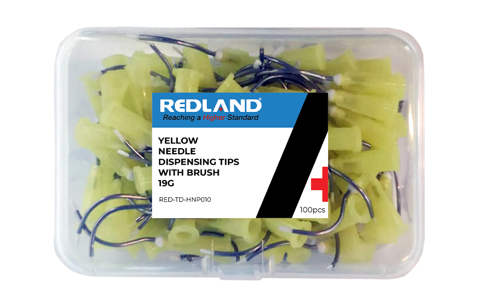 REDLAND Hemostatic Gel Infusor Tips [19ga] Yellow with Soft Bristles (100/Pk)