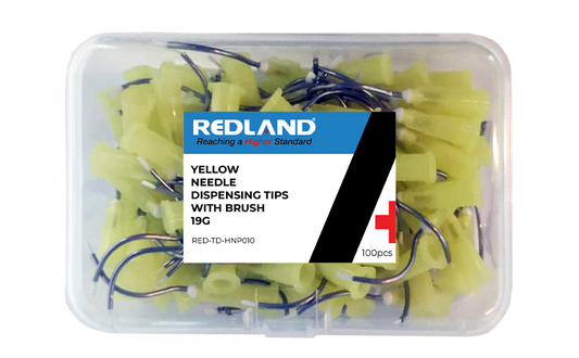 REDLAND Hemostatic Gel Infusor Tips [19ga] Yellow with Soft Bristles (100/Pk)