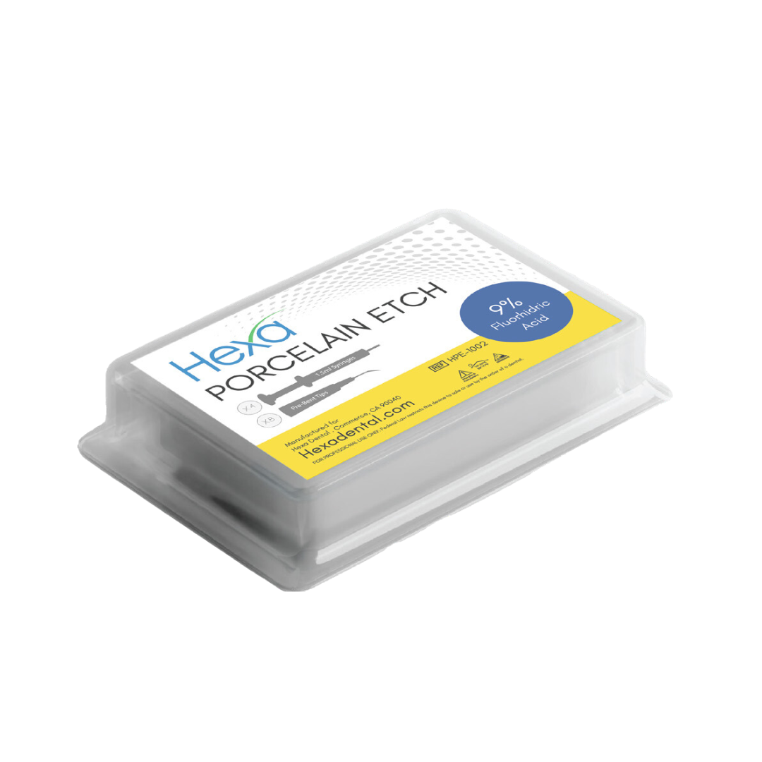 Hexa Porcelain Etchant Gel - 9% Hydrofluoric Acid - 4 x 1.5 mL Syringes + 8 Pre-Bent Tips