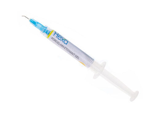 Hexa Porcelain Etchant Gel - 9% Hydrofluoric Acid - 4 x 1.5 mL Syringes + 8 Pre-Bent Tips