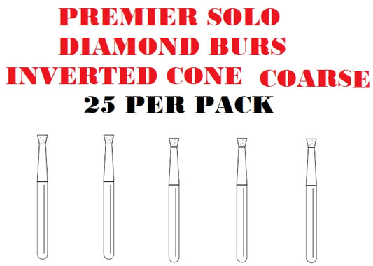 Premier Dental SOLO Premium Diamond Burs Inverted Cone Coarse 805016C 25pcs
