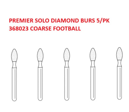 Premier Dental SOLO Premium Diamond Burs FOOTBALL COARSE 368023C 5pcs
