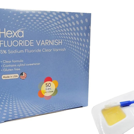 Hexa 5% Sodium Fluoride Clear Varnish W/ Xylitol 0.4mL [50 Unidoses/ Box]