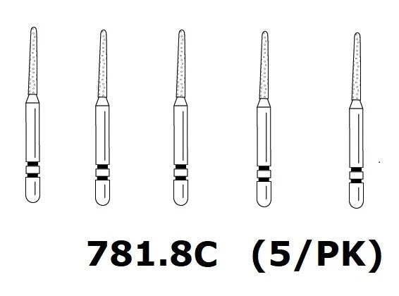 Premier Dental TWO STRIPER Diamond Round End Taper #781.8C 5/PK USA