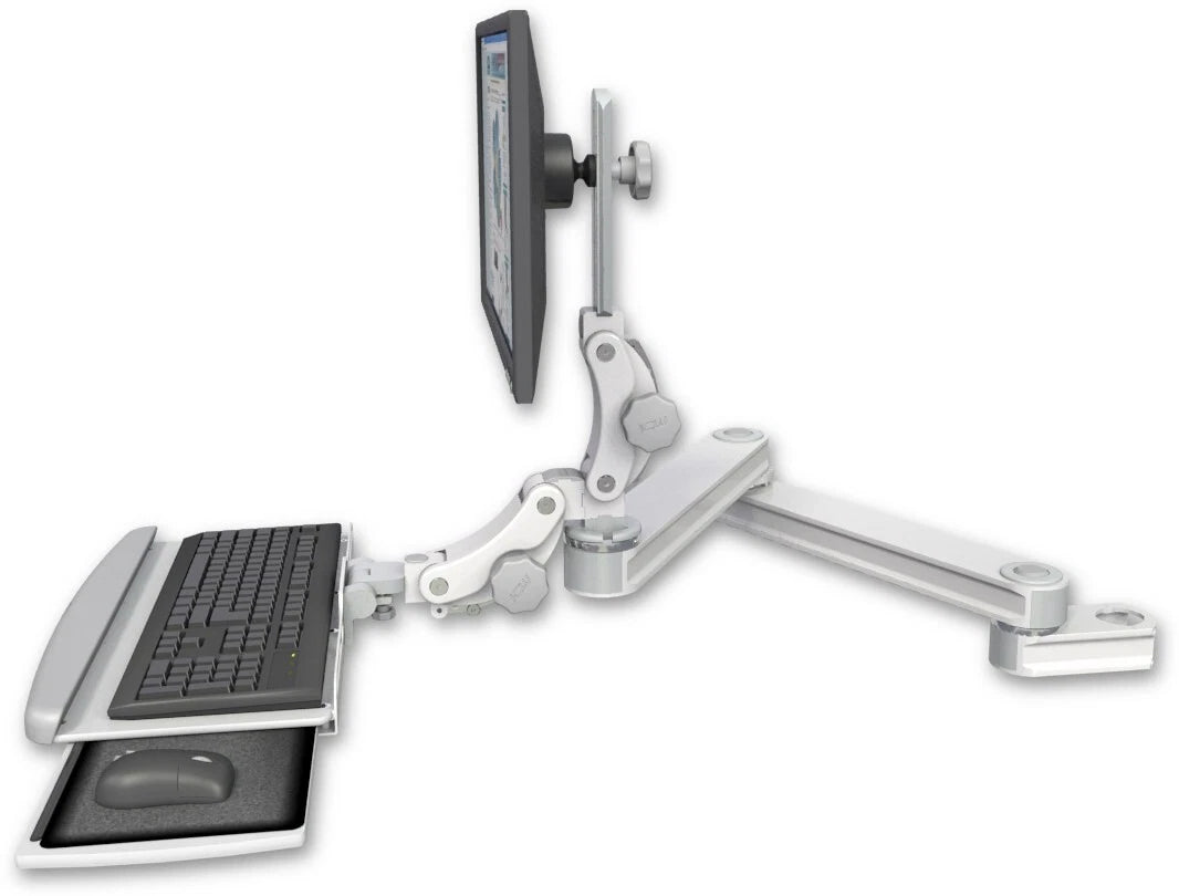ICW Long T2 Paralink LCD arm mount for a 2" pole with a wrist-rest keyboard tray
