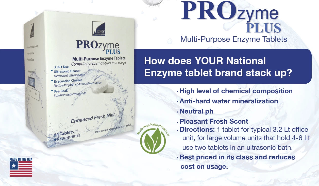 Cory Laboratories Prozyme Plus Ultrasonic & Evacuation Cleaning pre-soak (3 in 1) 64 Tablets Mint