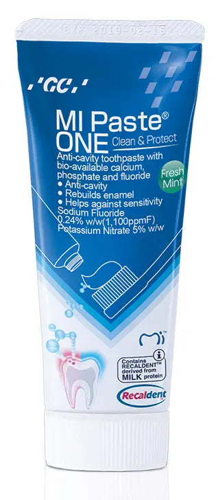 GC MI Paste ONE Fresh Mint Anti-cavity Toothpaste with RECALDENT Tech. 46g/pk