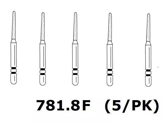 Premier Dental TWO STRIPER Diamond Round End Taper #781.8F 5/PK USA