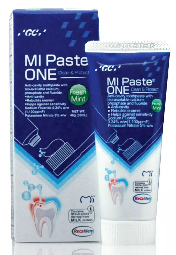 GC MI Paste ONE Fresh Mint Anti-cavity Toothpaste with RECALDENT Tech. 46g/pk