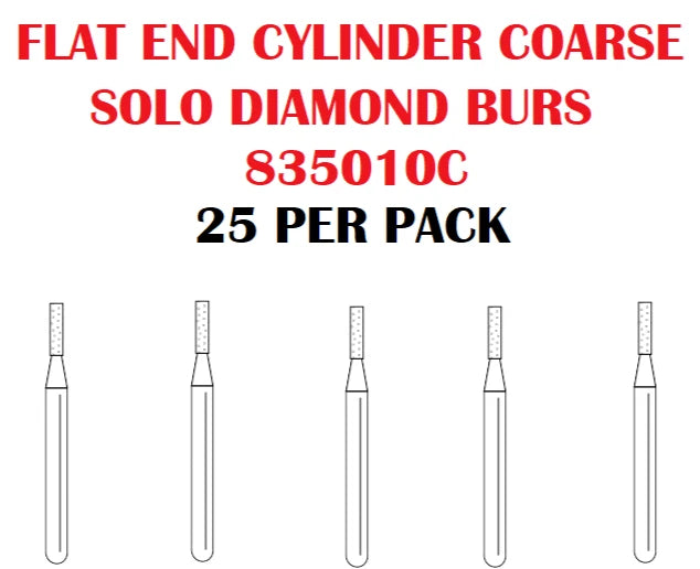 Premier Dental SOLO Premium Diamond Burs FLAT END CYLINDER 835010C 25pcs