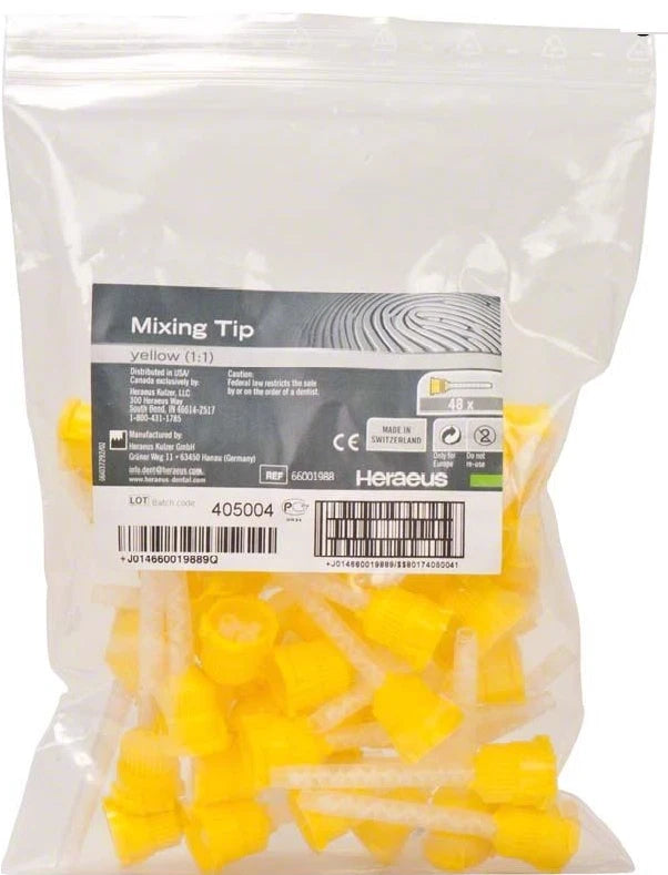 Heraeus Kulzer H P style 4.2mm Yellow Mixing (1:1) Tips 50/PK ORIGINAL MIXPAC