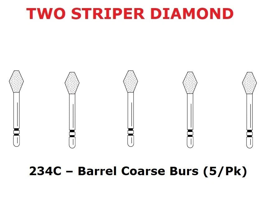 Premier Dental TWO STRIPER Diamond 234C – Barrel Shape Coarse grit Burs (5/Pk)