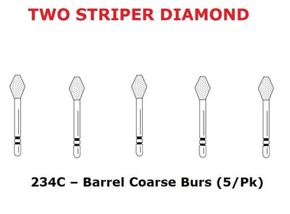 Premier Dental TWO STRIPER Diamond 234C – Barrel Shape Coarse grit Burs (5/Pk)
