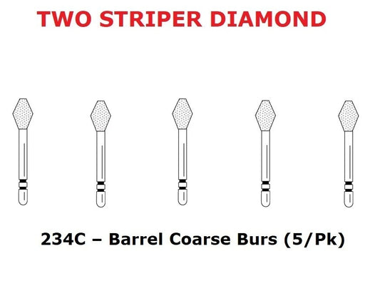 Premier Dental TWO STRIPER Diamond 234C – Barrel Shape Coarse grit Burs (5/Pk)