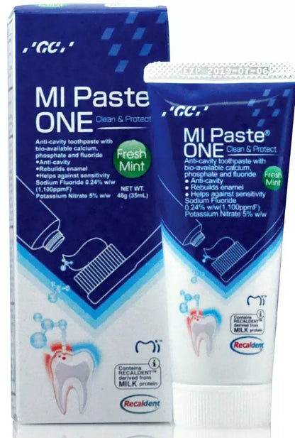 GC MI Paste ONE Fresh Mint Anti-cavity Toothpaste with RECALDENT Tech. 46g/pk