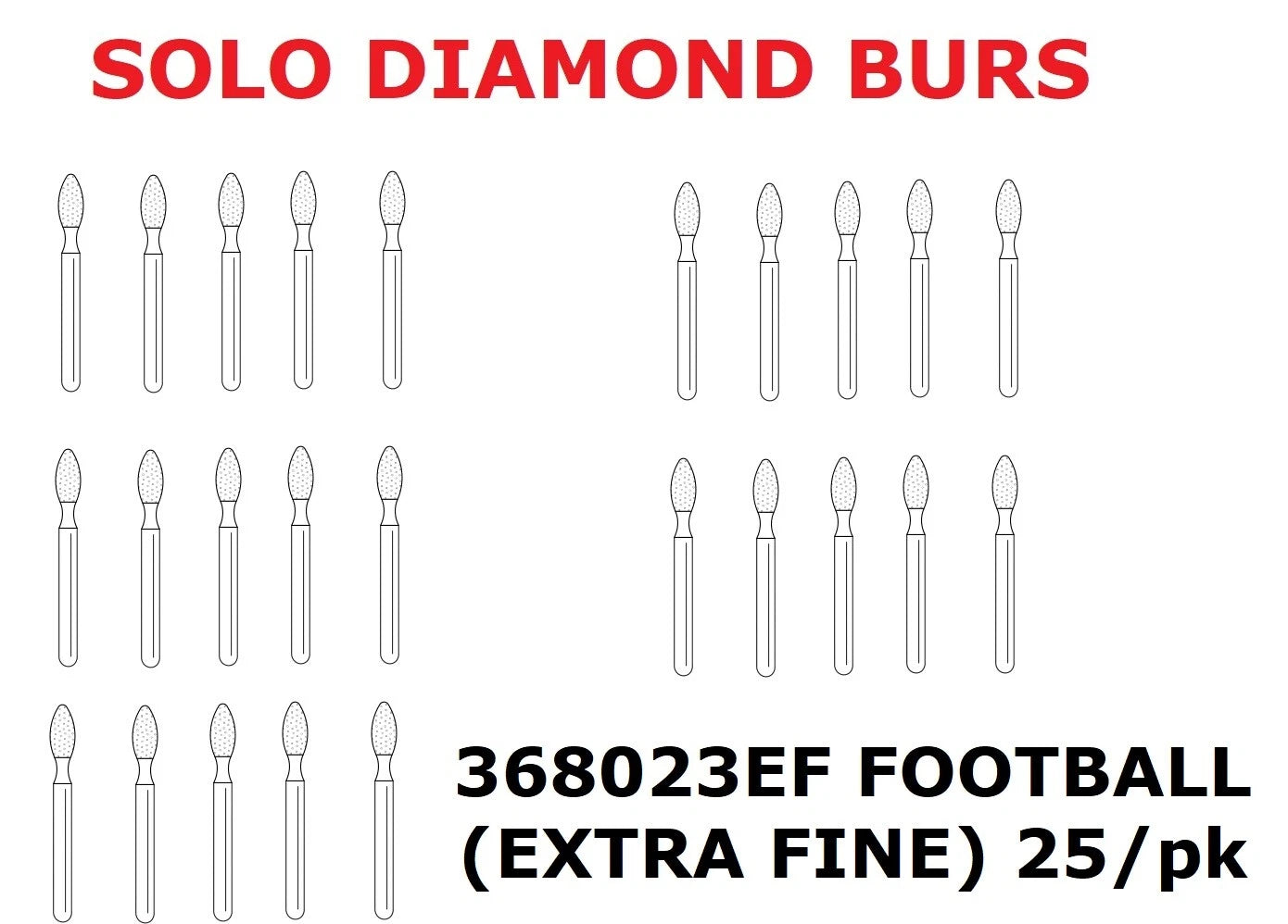 Premier Dental SOLO Premium FOOTBALL Diamond Burs 368023EF EXTRA FINE 25pcs