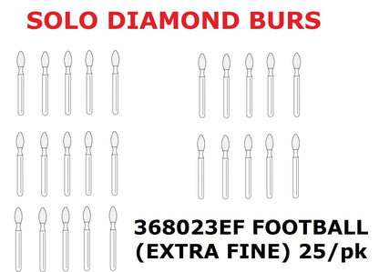 Premier Dental SOLO Premium FOOTBALL Diamond Burs 368023EF EXTRA FINE 25pcs