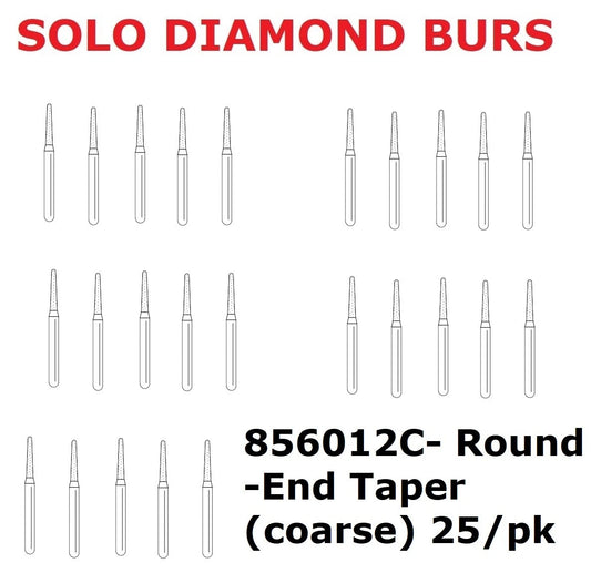 Premier Dental SOLO Premium Diamond Burs Round-End Taper 856012C 25pcs
