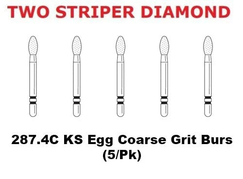 Premier Dental TWO STRIPER Diamond 287.4C KS Egg Coarse Grit Burs (5/pk)
