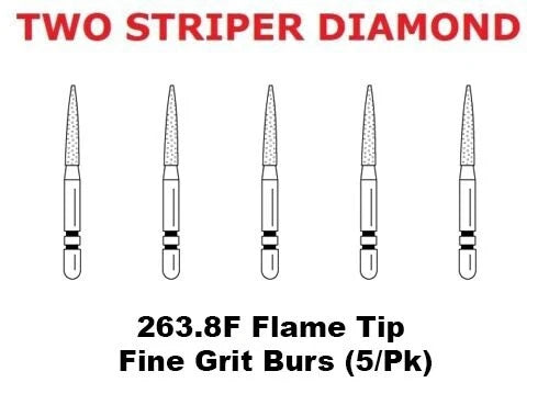 Premier Dental TWO STRIPER Diamond 263.8F Flame Tip Fine Grit Burs (5/Pk)