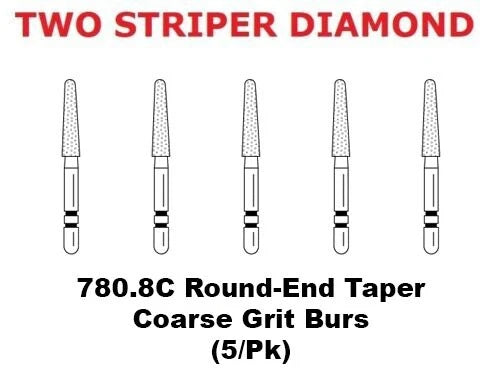 Premier Dental TWO STRIPER Diamond 780.8C Round-End Taper Coarse Grit Burs 5/pk