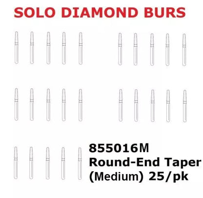 Premier Dental SOLO Premium Diamond Burs Round-End Taper 855016M 25pcs USA