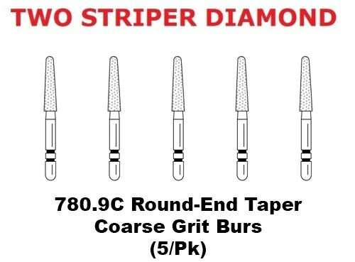 Premier Dental TWO STRIPER Diamond 781.10F Round-End Taper Fine Grit Burs 5/Pk