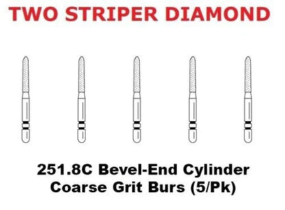 Premier Dental TWO STRIPER Diamond 251.8C Bevel-End Cylinder Coarse Burs 5/pk