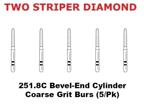 Premier Dental TWO STRIPER Diamond 251.8C Bevel-End Cylinder Coarse Burs 5/pk