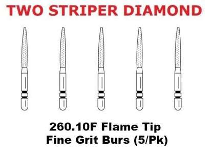 Premier Dental TWO STRIPER Diamond 260.10F Flame Tip Fine Grit Burs (5/Pk)